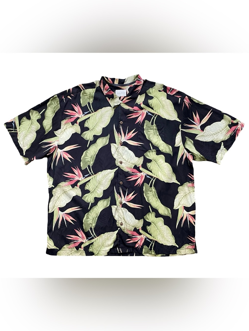 Vintage Tommy Bahama Men’s Silk Hawaiian Black Bird of Paradise Shirt XXL